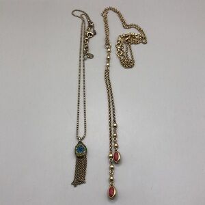 Bundle lot 2 Lucky Brand Layered Look Chain Necklaces Boho Brassy Gold